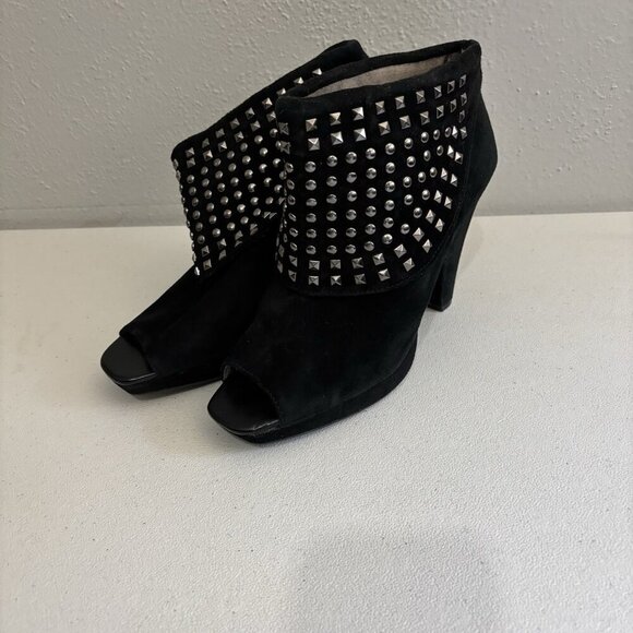 Kenneth Cole Reaction Open Toe Booties Studded Women 8 Black Leather Upper - Picture 1 of 10